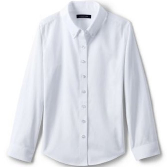 NWT LANDS' END GIRLS LONG SLEEVE NO IRON PINPOINT SHIRT WHITE 5 - Picture 1 of 8